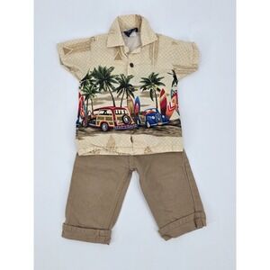 Royal Hawaiian Creations Boy Shirt  1 12 Month With Pants Palm Tree Surf Car USA